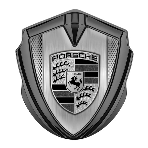 Porsche Emblem Auto Zeichen Graphit Tonfarbe mit Mesh und Metallpaneel Basis design