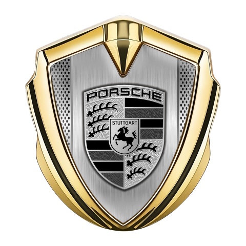 Porsche Emblem Auto Zeichen Goldtonfarbe mit Mesh und Metallpaneel Basis design