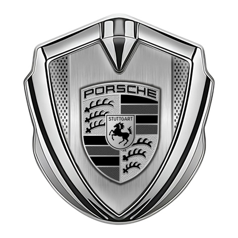 Porsche Emblem Auto Zeichen Silbertonfarbe mit Mesh und Metallpaneel Basis design