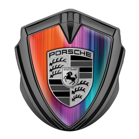 Porsche Seitenflugel Emblem Aufkleber Graphit Tonfarbe mit Mehrfarbig Hintergrund Stil