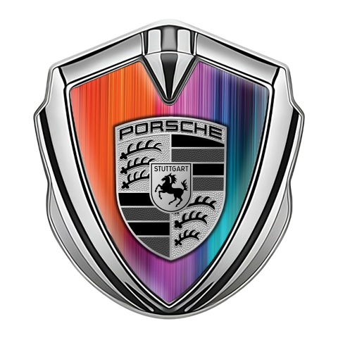 Porsche Seitenflugel Emblem Aufkleber Silbertonfarbe mit Mehrfarbig Hintergrund Stil