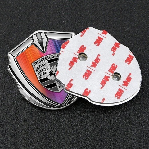 Porsche Seitenflugel Emblem Aufkleber Silbertonfarbe mit Mehrfarbig Hintergrund Stil