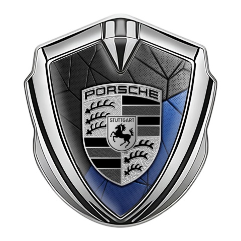 Porsche Emblem Abzeichen Silbertonfarbe mit Blau Schwarz Mozaik Effekt