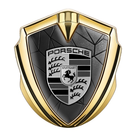 Porsche Abzeichen selbstklebend Goldtonfarbe mit Grau Mozaik design