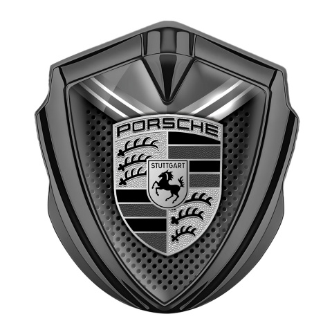 Porsche Emblem Abzeichen selbstklebend Graphit Tonfarbe mit Grau Weiss Schild