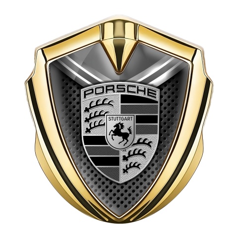 Porsche Emblem Abzeichen selbstklebend Goldtonfarbe mit Grau Weiss Schild