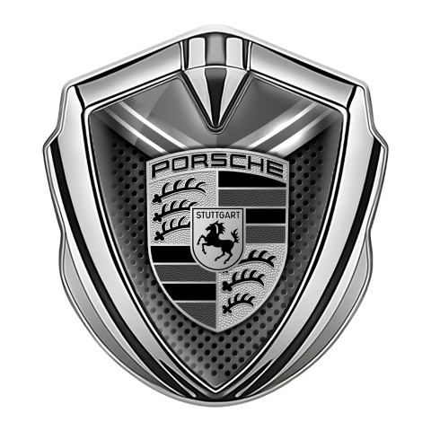 Porsche Emblem Abzeichen selbstklebend Silbertonfarbe mit Grau Weiss Schild