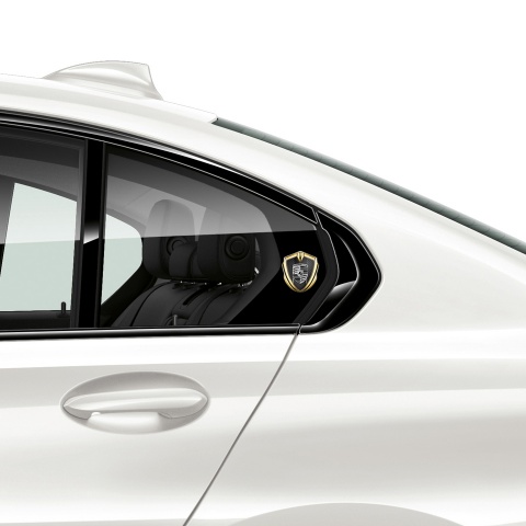 Porsche Emblem Auto Zeichen Goldtonfarbe mit Dunkles Netz Hintergrund und Gray Schwarz Logo