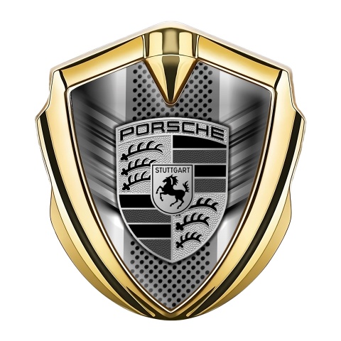 Porsche Emblem Aufkleber Autozubehor Goldtonfarbe mit Stahlgitter Effekt