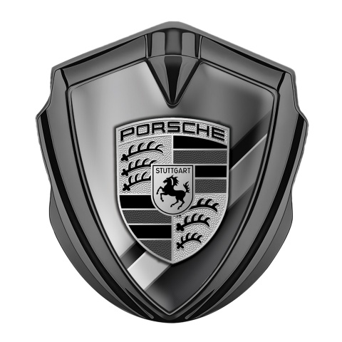 Porsche Trunk Metal Emblem Badge Graphite Black Grey Gradient Tiles Motif