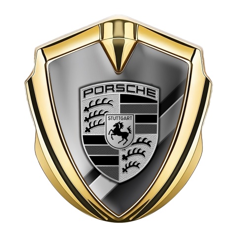 Porsche Trunk Metal Emblem Badge Gold Black Grey Gradient Tiles Motif