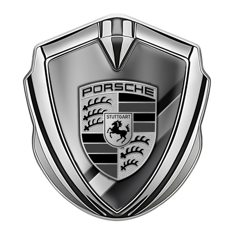 Porsche Trunk Metal Emblem Badge Silver Black Grey Gradient Tiles Motif