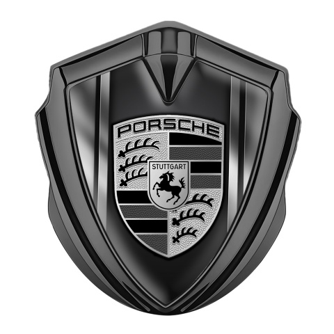 Porsche Metal Emblem Self Adhesive Graphite Gradient Side Plates Grey Logo