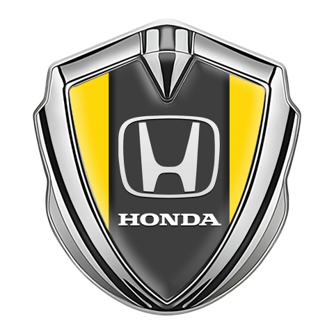 Honda Emblem Abzeichen selbstklebend Silbertonfarbe mit Gelb Grau Hintergrund und Weiss logo