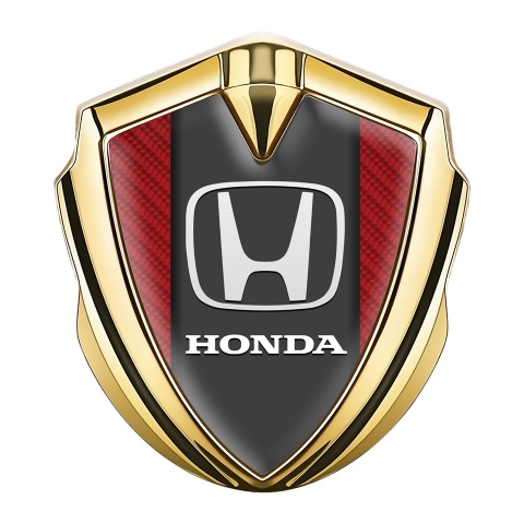 Honda Emblem Abzeichen Goldtonfarbe mit Rote Kohlenstoff und Weiss Logo
