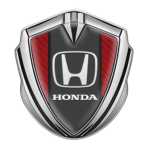 Honda Emblem Abzeichen Silbertonfarbe mit Rote Kohlenstoff und Weiss Logo