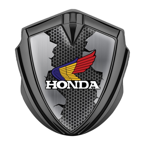 Honda Emblem Aufkleber Autozubehor Graphit Tonfarbe mit Zerrissenes Metall Effekt und Dreifarbiges Logo