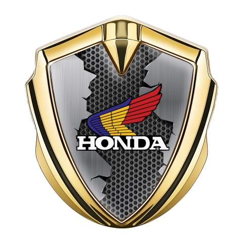 Honda Emblem Aufkleber Autozubehor Goldtonfarbe mit Zerrissenes Metall Effekt und Dreifarbiges Logo