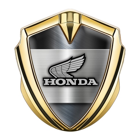 Honda Emblem Logo Schriftzug Aufkleber Goldtonfarbe mit Stahlplatte Basis Design