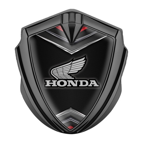 Honda Emblem Abzeichen Graphit Tonfarbe mit Helmeffekt und Grau Logo Auflage