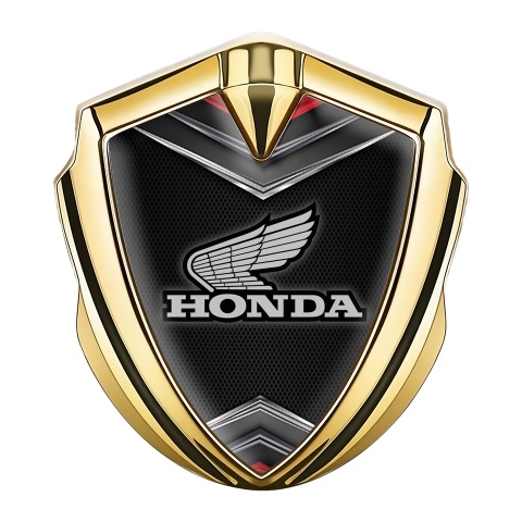 Honda Emblem Abzeichen Goldtonfarbe mit Helmeffekt und Grau Logo Auflage