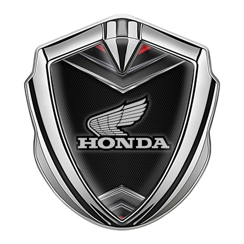 Honda Emblem Abzeichen Silbertonfarbe mit Helmeffekt und Grau Logo Auflage