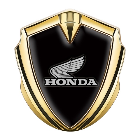 Honda Abzeichen selbstklebend Goldtonfarbe mit Schwarz Fundaments und Grau Logo Version