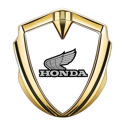 Honda Emblem Abzeichen selbstklebend Goldtonfarbe mit Weiss Vorlage und Grau Logo Version