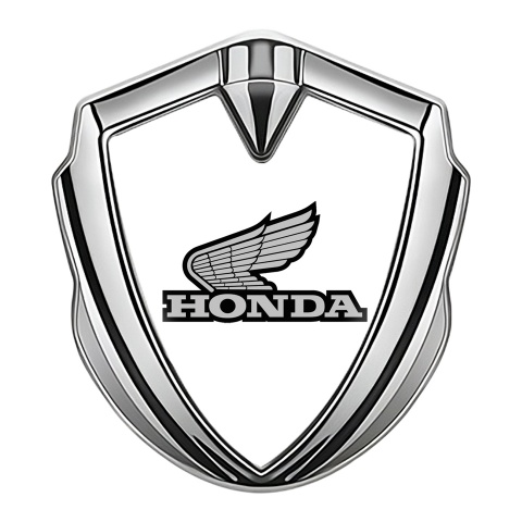 Honda Emblem Abzeichen selbstklebend Silbertonfarbe mit Weiss Vorlage und Grau Logo Version