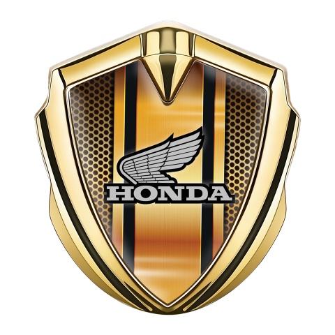 Honda Emblem Abzeichen selbstklebend Goldtonfarbe mit Orange Netzwerk Hintergrund Und Grau Logo Version