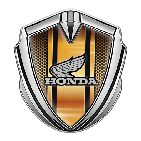 Honda Emblem Abzeichen selbstklebend Silbertonfarbe mit Orange Netzwerk Hintergrund Und Grau Logo Version