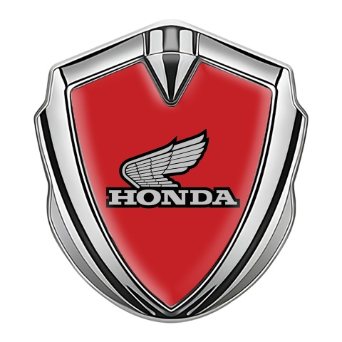 Honda Emblem Auto Zeichen Silbertonfarbe mit Dunkel rot und Grau Logo Stil