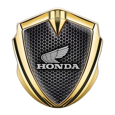 Honda Selbstklebendes Metallaufkleber Emblem Goldtonfarbe Perforierter Stahl Effekt Grau Logo
