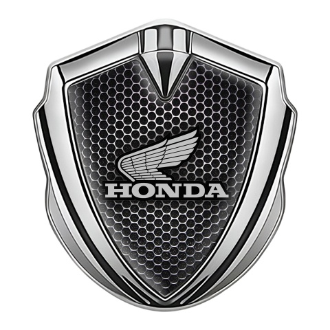 Honda Selbstklebendes Metallaufkleber Emblem Silbertonfarbe Perforierter Stahl Effekt Grau Logo