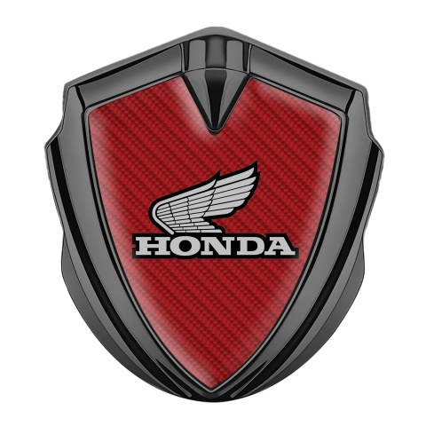 Honda Emblem Abzeichen Graphit Tonfarbe mit Rote Kohlenstoff Hintergrund und Grau Logo