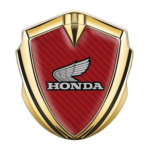 Honda Emblem Abzeichen Goldtonfarbe mit Rote Kohlenstoff Hintergrund und Grau Logo