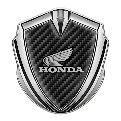 Honda Abzeichen selbstklebend Silbertonfarbe mit Schwarz Kohlenstoff Stil und Grau Logo
