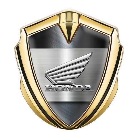 Honda Emblem Abzeichen selbstklebend Goldtonfarbe mit Graulicher Stahl Chrom Effekt
