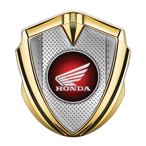 Honda Seitenflugel Emblem Aufkleber Goldtonfarbe mit Industriemetall Hintergrund und Rundes Logo