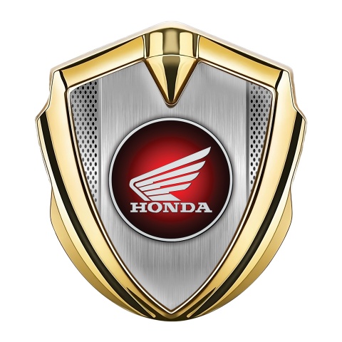 Honda Emblem Abzeichen Goldtonfarbe mit Metallgeflecht Basis Stil und Rundes Logo