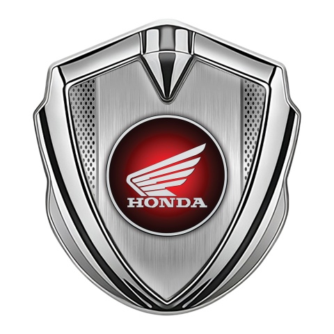 Honda Emblem Abzeichen Silbertonfarbe mit Metallgeflecht Basis Stil und Rundes Logo