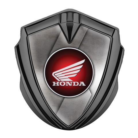 Honda Abzeichen selbstklebend Graphit Tonfarbe mit Raue Metall Kurve Design und Rundes Logo
