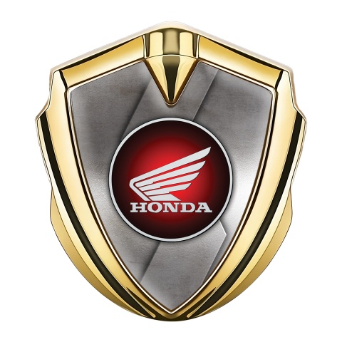 Honda Abzeichen selbstklebend Goldtonfarbe mit Raue Metall Kurve Design und Rundes Logo