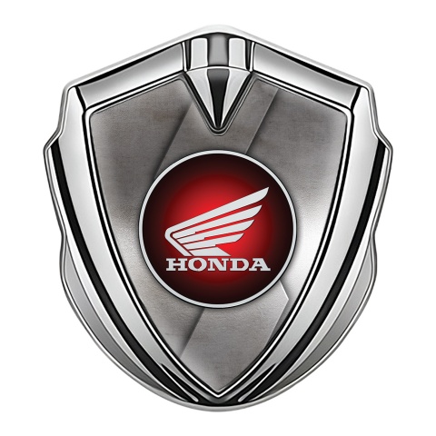 Honda Abzeichen selbstklebend Silbertonfarbe mit Raue Metall Kurve Design und Rundes Logo