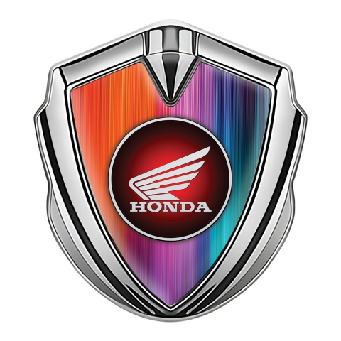 Honda Emblem Auto Zeichen Silbertonfarbe mit Regenbogeneffekt und Rundes Logo