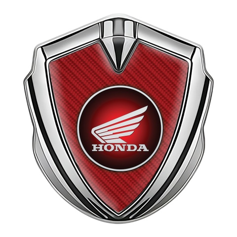 Honda Selbstklebendes Metallaufkleber Emblem Silbertonfarbe mit Rote Kohlenstoff Basis Und Rundes Logo