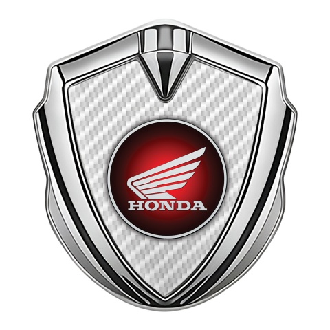 Honda Emblem Logo Schriftzug Aufkleber Silbertonfarbe mit Weiss carbon und Runde Logo
