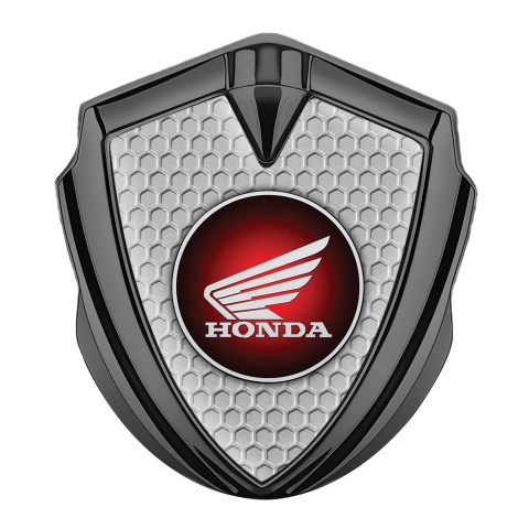 Honda Seitenflugel Emblem Aufkleber Graphit Tonfarbe mit Wabeneffekt Hintergrund und Rundes Rote Logo