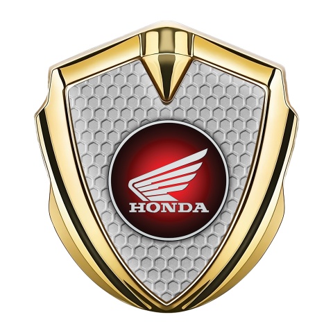 Honda Seitenflugel Emblem Aufkleber Goldtonfarbe mit Wabeneffekt Hintergrund und Rundes Rote Logo