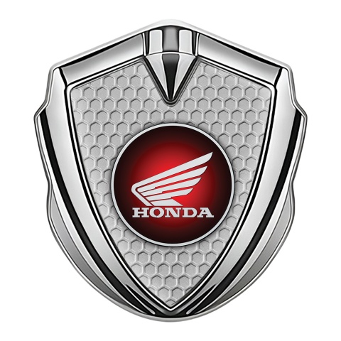Honda Seitenflugel Emblem Aufkleber Silbertonfarbe mit Wabeneffekt Hintergrund und Rundes Rote Logo